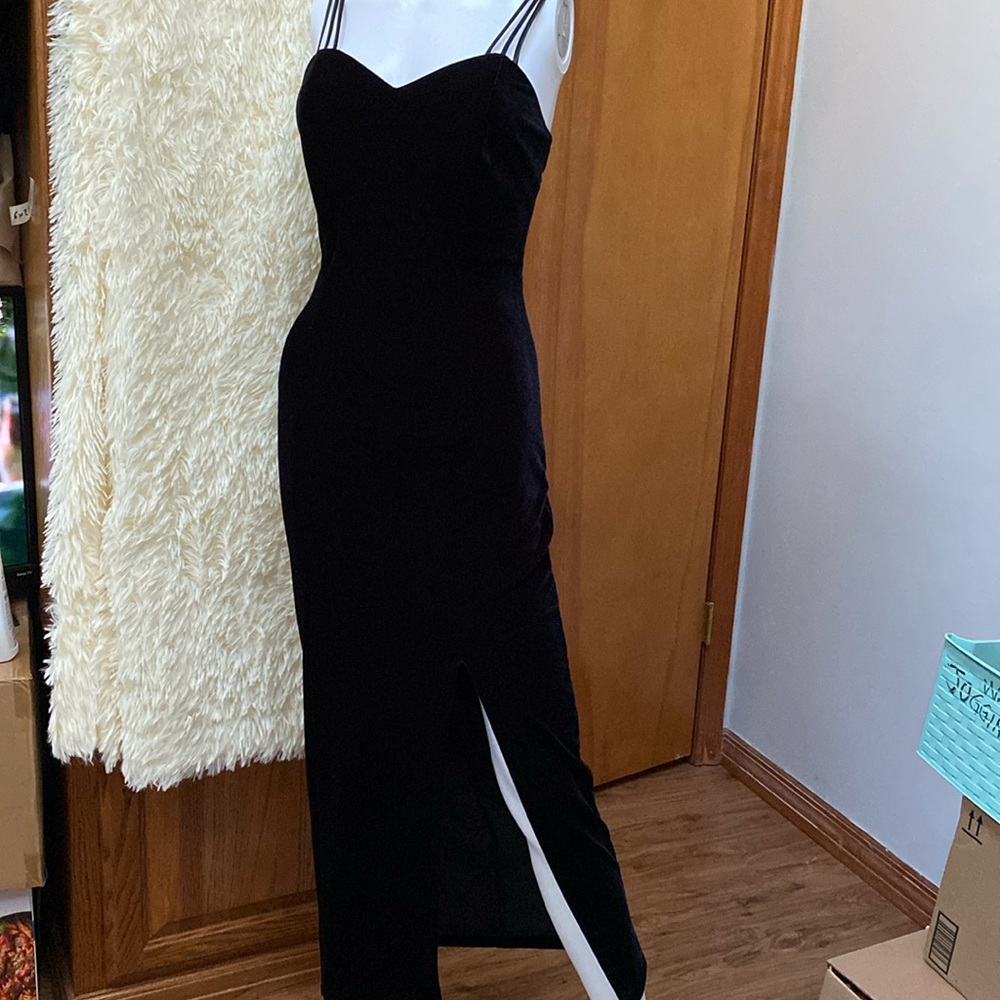 Dollar U.S.A. Black Velvet Long Dress With Slit. Size Small.